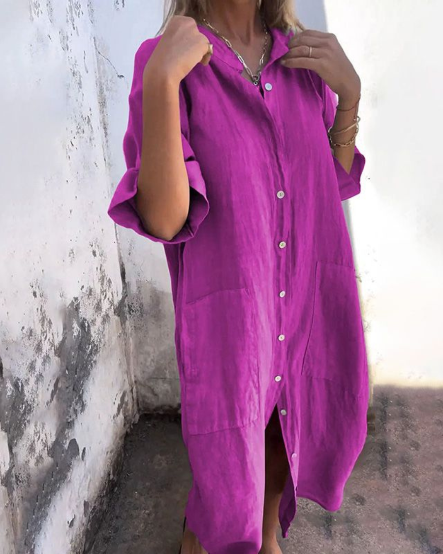 MELANY – Ibiza Style Casual Shirt Dress in Knee Length
