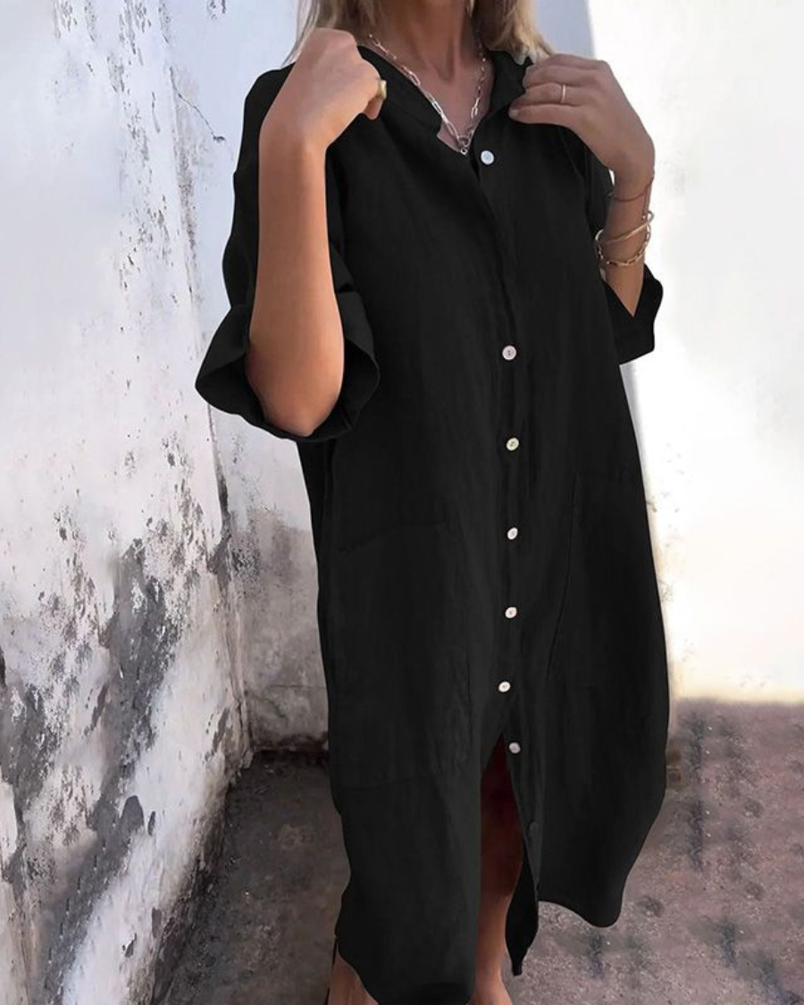 MELANY – Ibiza Style Casual Shirt Dress in Knee Length